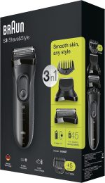 ⁦Braun Series 3 3-in-1 Electric Shaver, Beard Trimmer with 5 Comb Attachments, Wet & Dry, 45 Minutes Battery Life, Rechargeable and Wireless Shaver, Black/Grey⁩ - الصورة ⁦6⁩