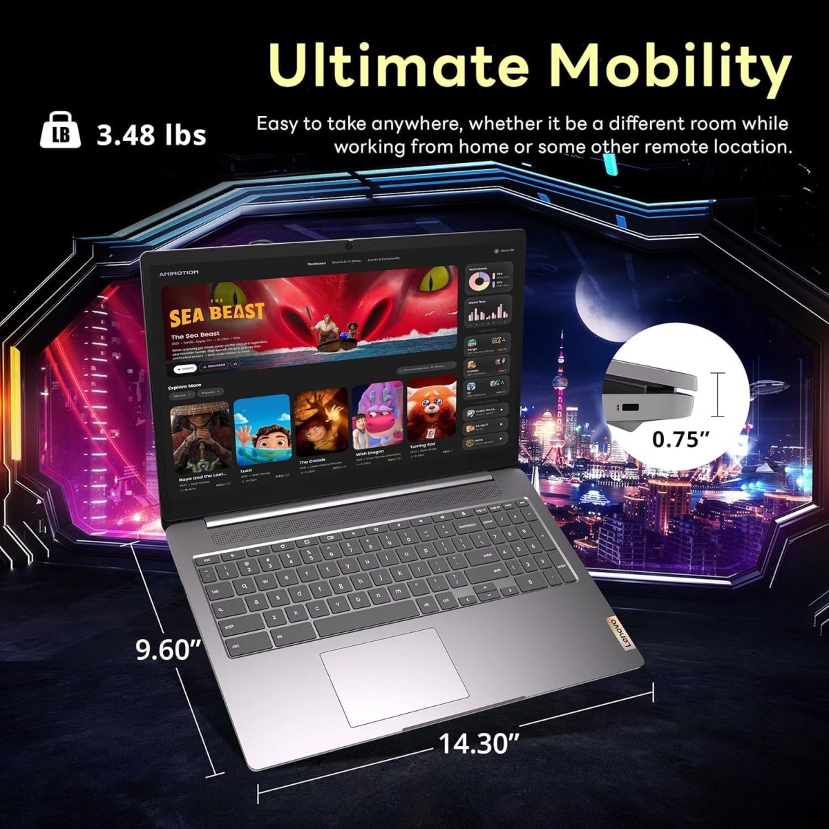 ⁦Lenovo Chromebook Premium 15.6" FHD Slim Light Laptop Computer Business & Student, Intel Celeron N4500, 4GB RAM, 192GB Storage (64GB eMMC+ 128GB Card), WiFi 6, Long Battery, Chrome OS HubxcelAccessory⁩ - الصورة ⁦7⁩