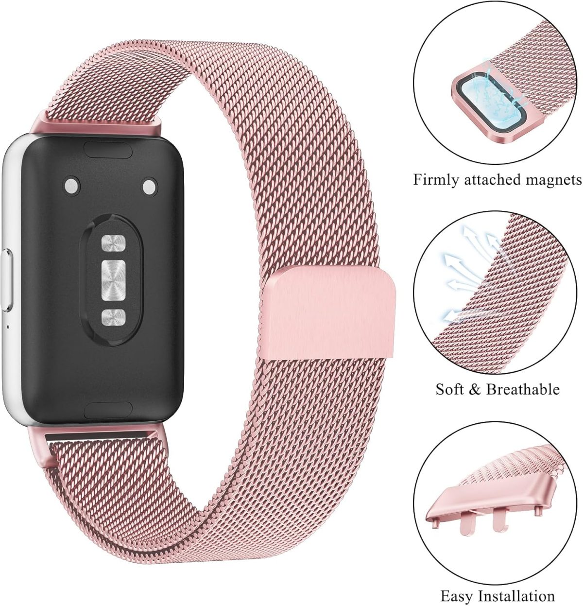 ⁦Metal Bands for Samsung Galaxy Fit 3 Strap, Adjustable Stainless Steel Strap with Magnetic Buckle for SAMSUNG Galaxy FIT 3 SM-R390 Smartwatch Strap Women&Men⁩ - الصورة ⁦2⁩