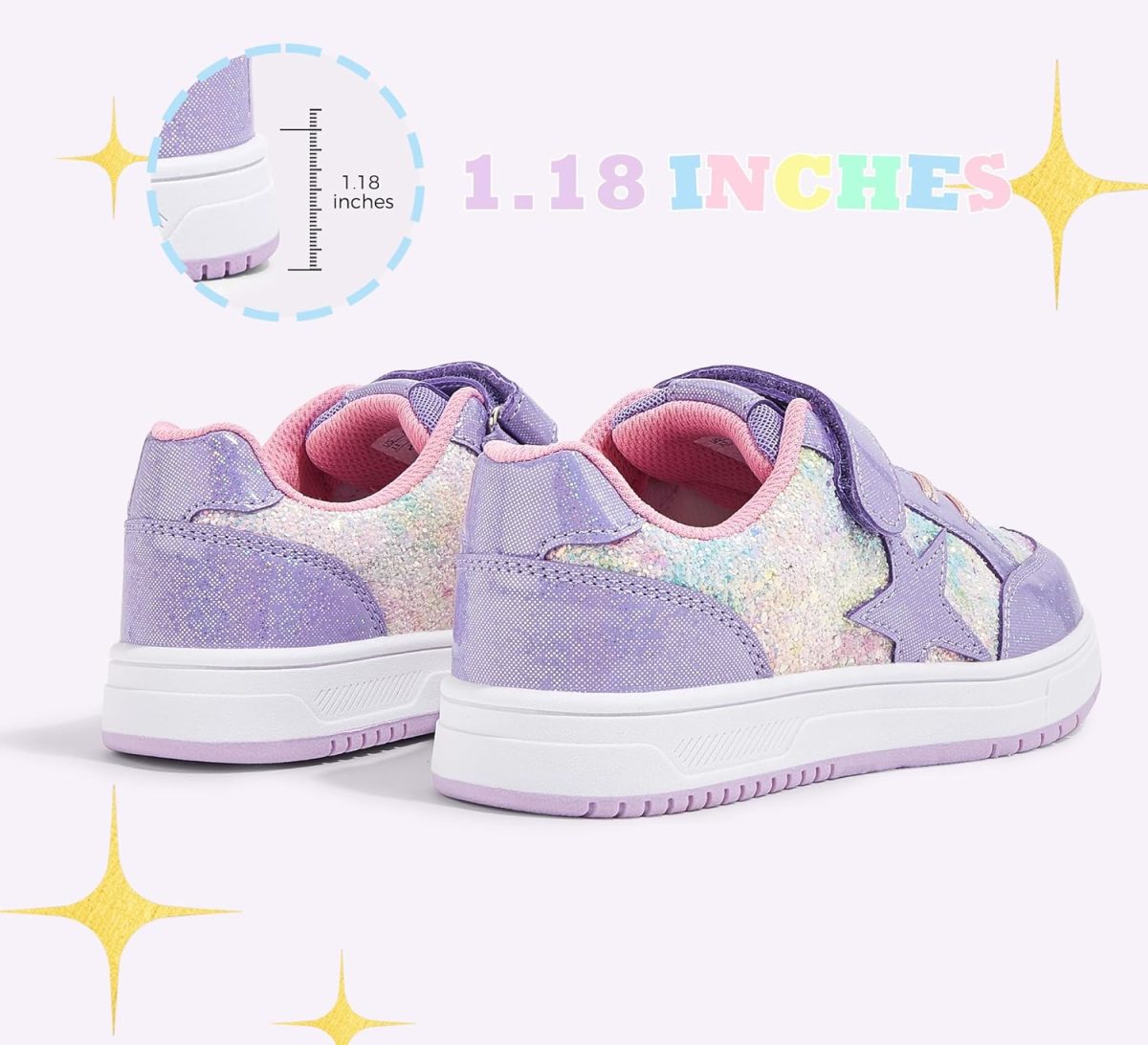 ⁦LUCKY STEP Kid's Glitter Walking Shoes Shiny Sparkly Sequins Fashion Sneakers Hook and Loop Athletic Unisex-Child Casual Running for Children/Boys/Girls⁩ - الصورة ⁦6⁩