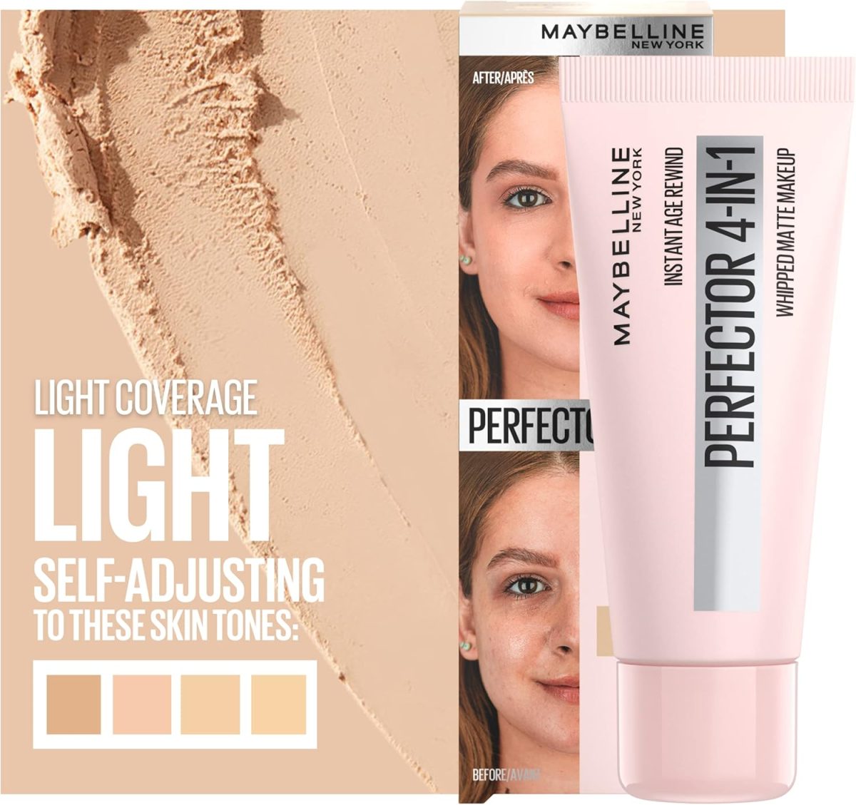 ⁦Maybelline Instant Age Rewind Instant Perfector 4-In-1 Matte Makeup, Blurs Pores, Conceals Blemishes, and Evens Skin Tone with Light Coverage, Light, 1 fl oz⁩ - الصورة ⁦6⁩