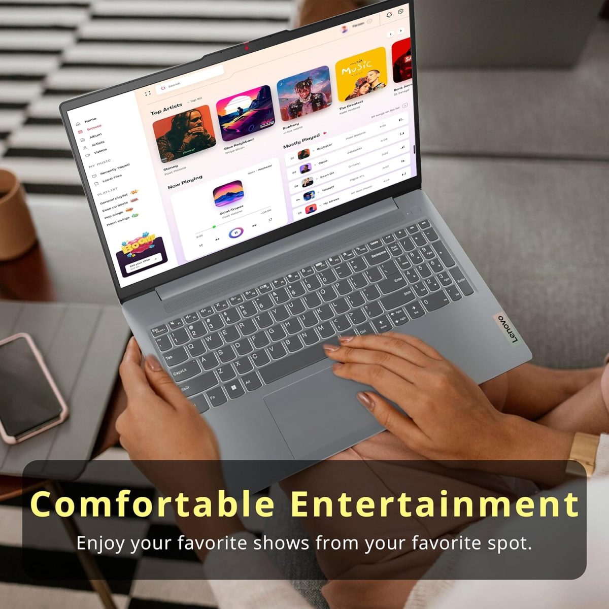 ⁦Lenovo IdeaPad Slim 3 15.6" FHD Anti-Glare Laptop, Intel i3-N305, 8GB LPDDR5, 1.16TB Storage(1TB SSD+160GB Docking Station Set), Num Pad, HD Camera, Dolby Audio, WiFi 6, Win 11, Grey⁩ - الصورة ⁦7⁩