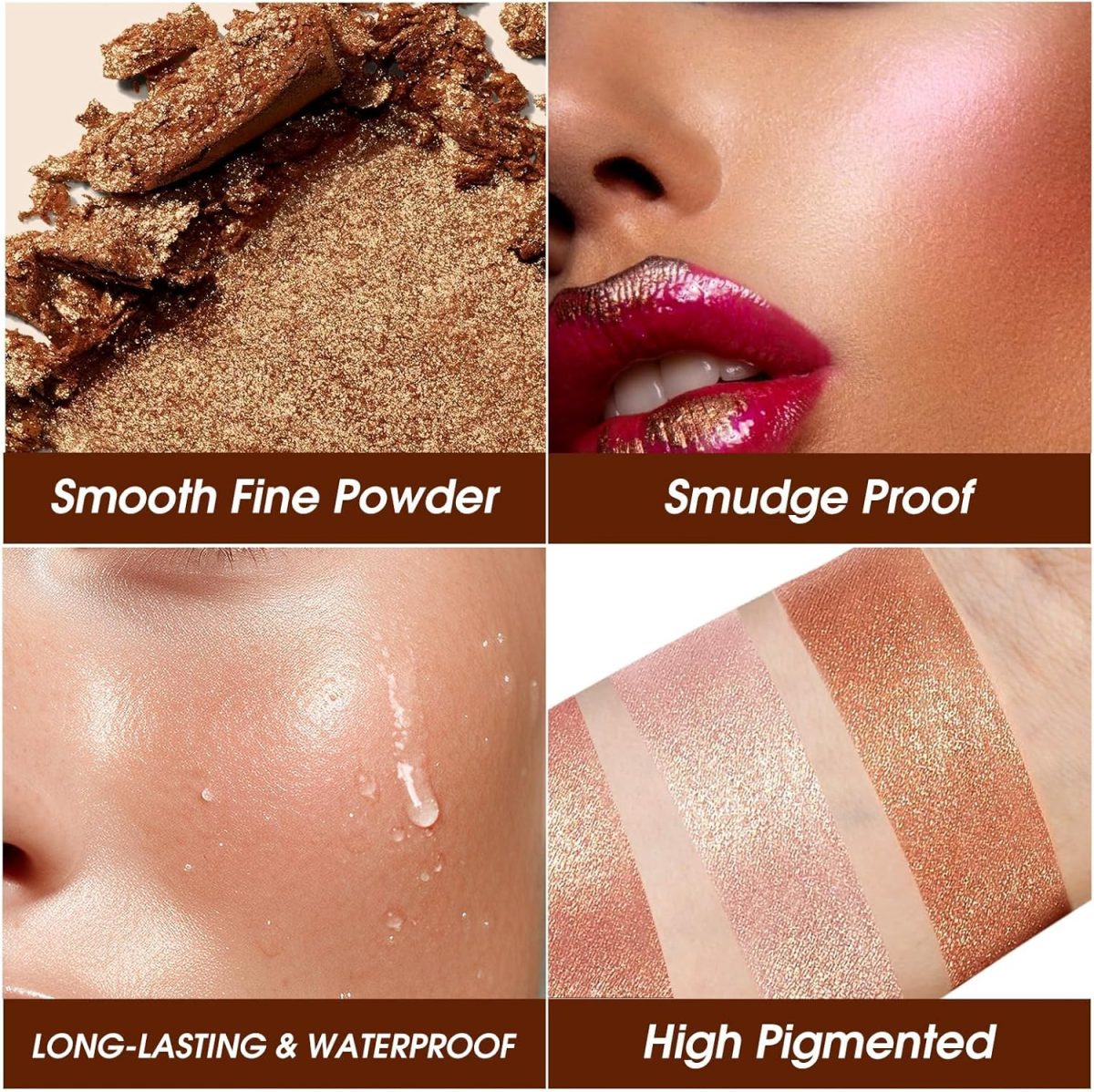 ⁦Khazna Highlighter Powder Palette, Makeup Palette Facial Bronzers Illuminator Palette Highlighter Baked Waterproof Long Lasting Brilliant Lighten Skin Color (5 Color, 1 Count (Pack of 1))⁩ - الصورة ⁦4⁩