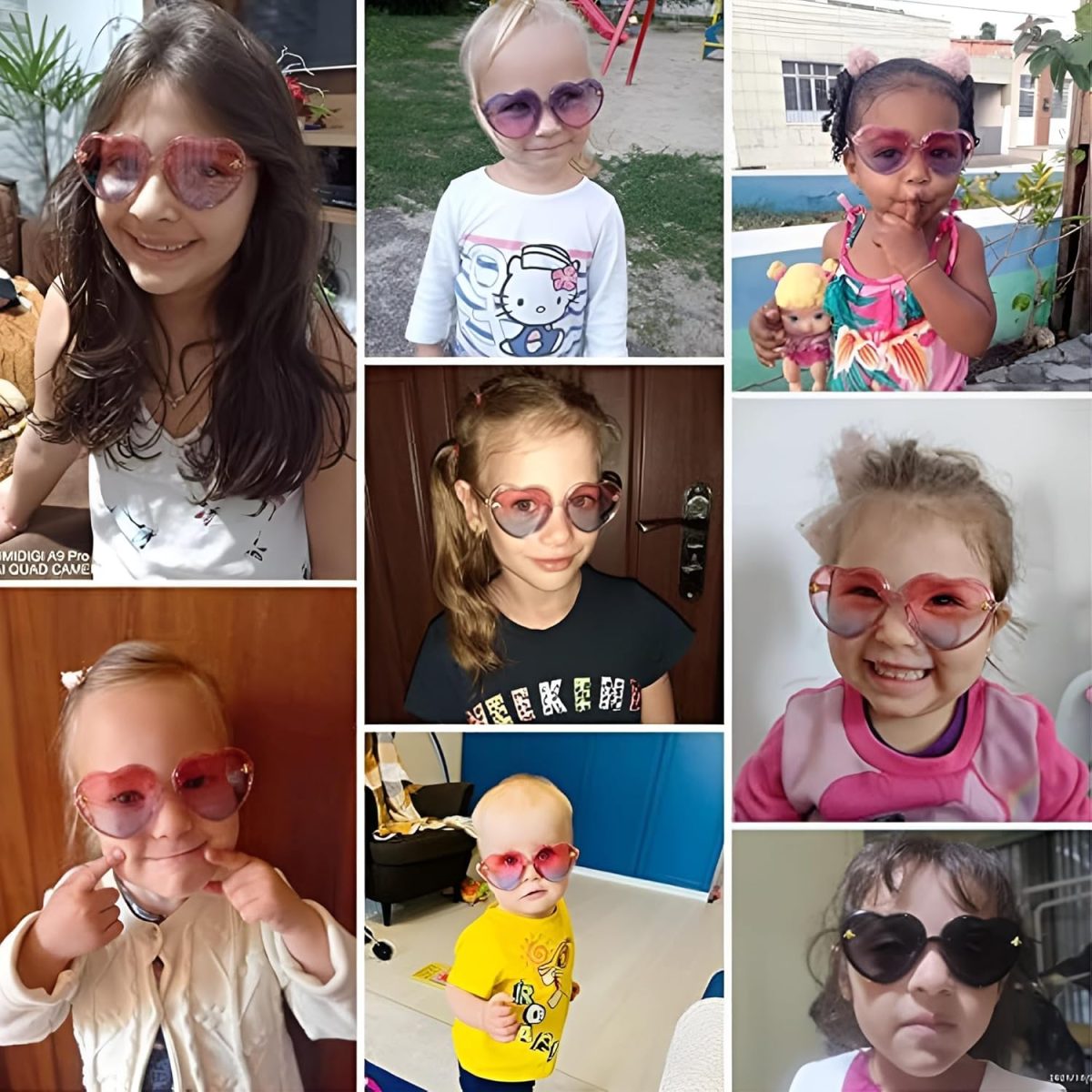 ⁦X spring Heart-shaped Sunglasses, 2 PCS Kids Heart Sunglasses with Light Color Gradient Lens, Fashionable Purple Pink Accessories for Girls Age 2-10, UV400 Protection for Summer Holiday⁩ - الصورة ⁦6⁩