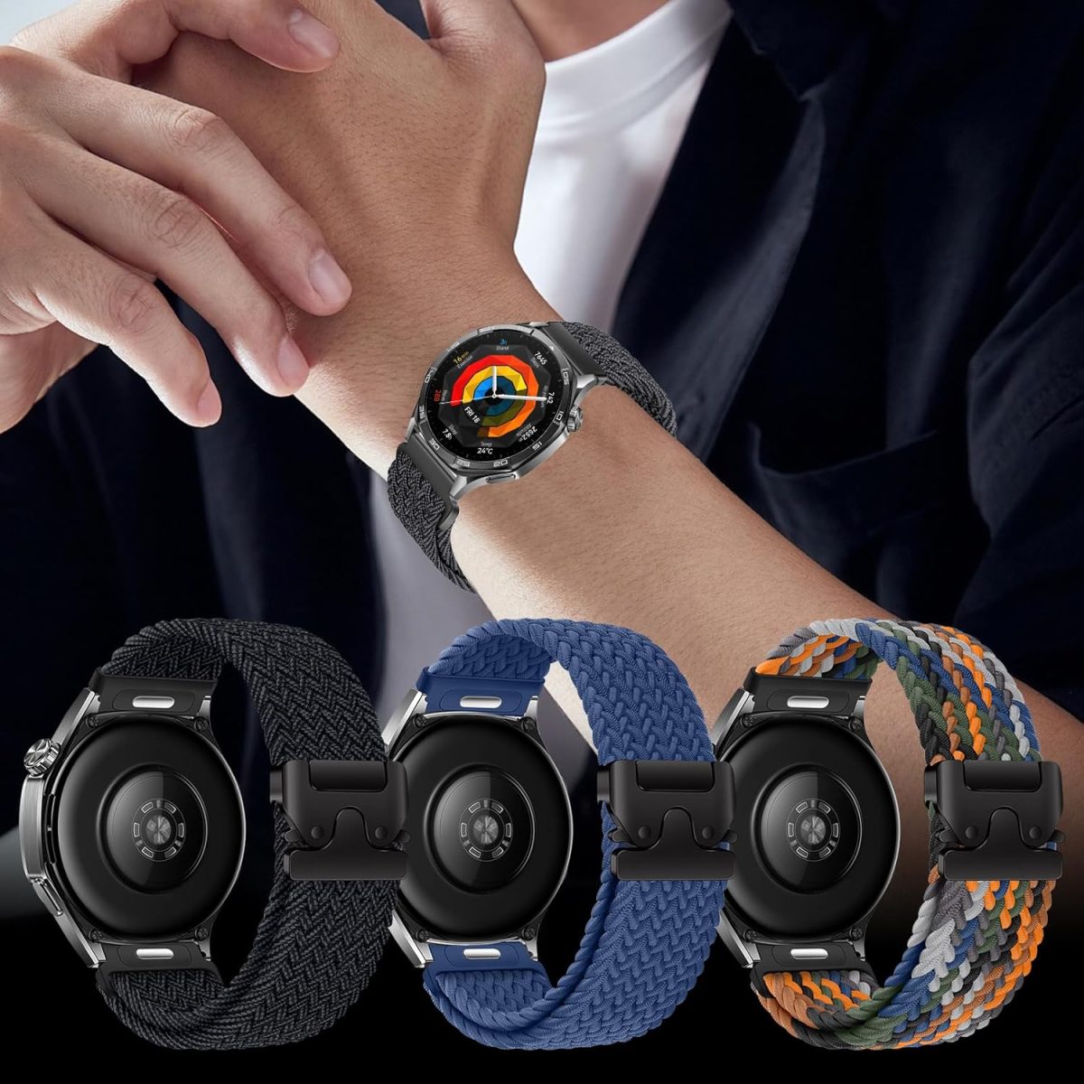 ⁦Compatible with Huawei Watch GT 5 46mm Strap,22mm Woven Nylon Replacement Straps for GT 4 46mm, One-click Replacement Strap for Watch 4/4 Pro/Ultimate with Parachute Buckle⁩ - الصورة ⁦6⁩