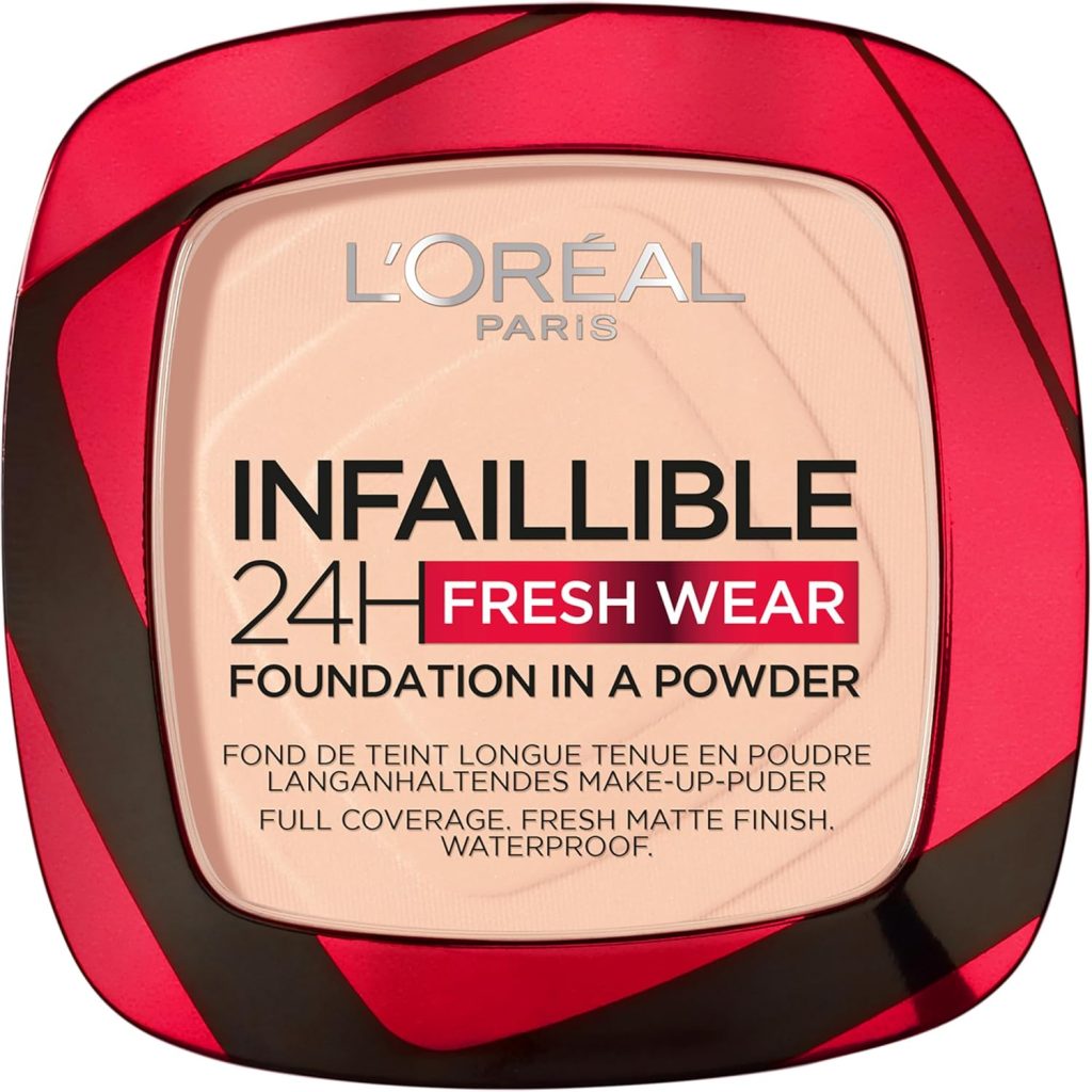 L’Oréal Paris Infallible 24H Fresh Wear Foundation in a Powder, Full-coverage, Longwear, Weightless Smooth Finish, Water-proof and Transfer-proof, 180 Rose Sand