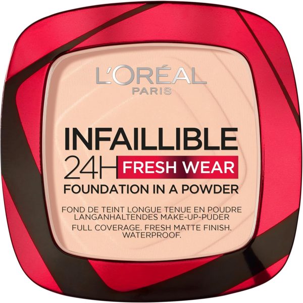 L’Oréal Paris Infallible 24H Fresh Wear Foundation in a Powder, Full-coverage, Longwear, Weightless Smooth Finish, Water-proof and Transfer-proof, 180 Rose Sand