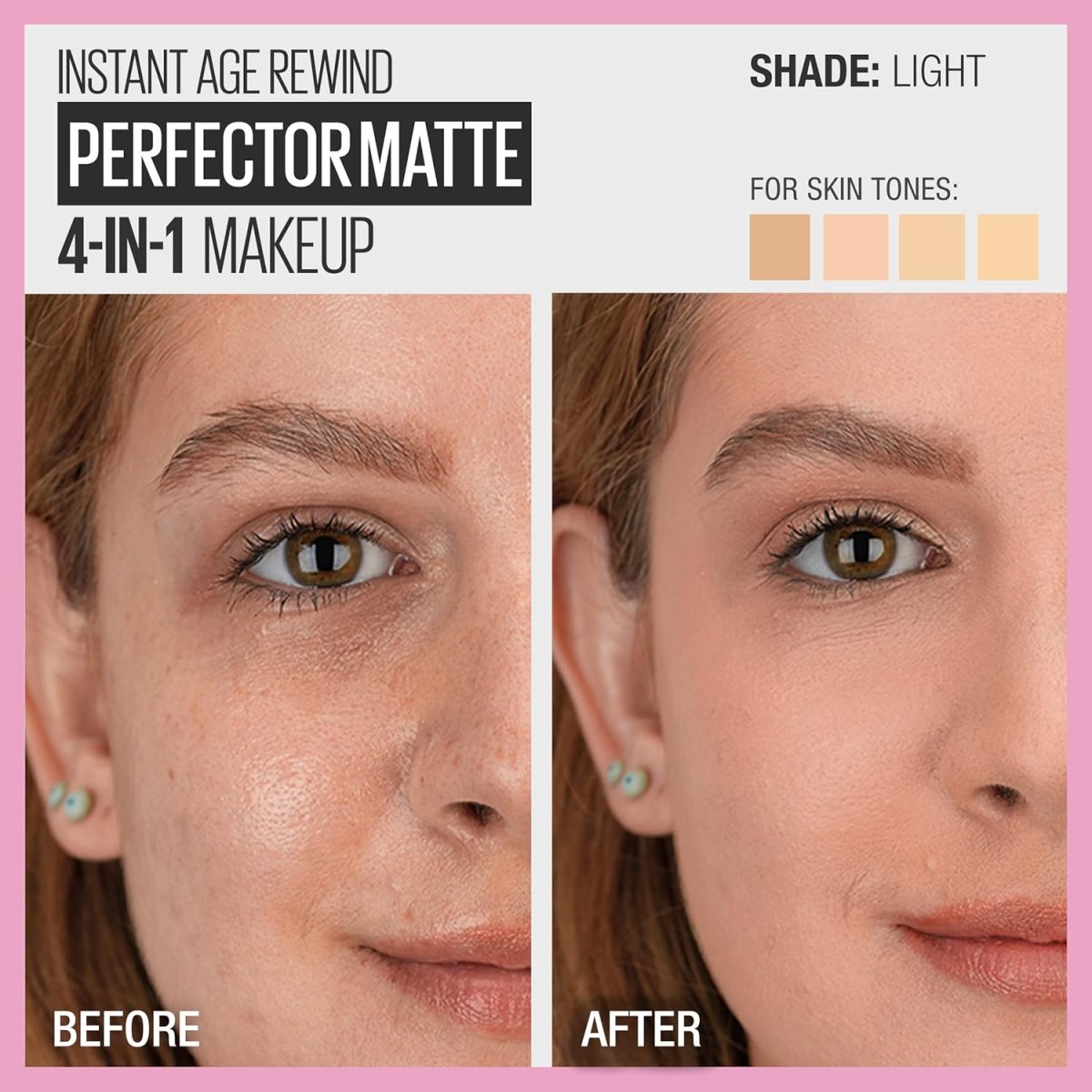 ⁦Maybelline Instant Age Rewind Instant Perfector 4-In-1 Matte Makeup, Blurs Pores, Conceals Blemishes, and Evens Skin Tone with Light Coverage, Light, 1 fl oz⁩ - الصورة ⁦3⁩