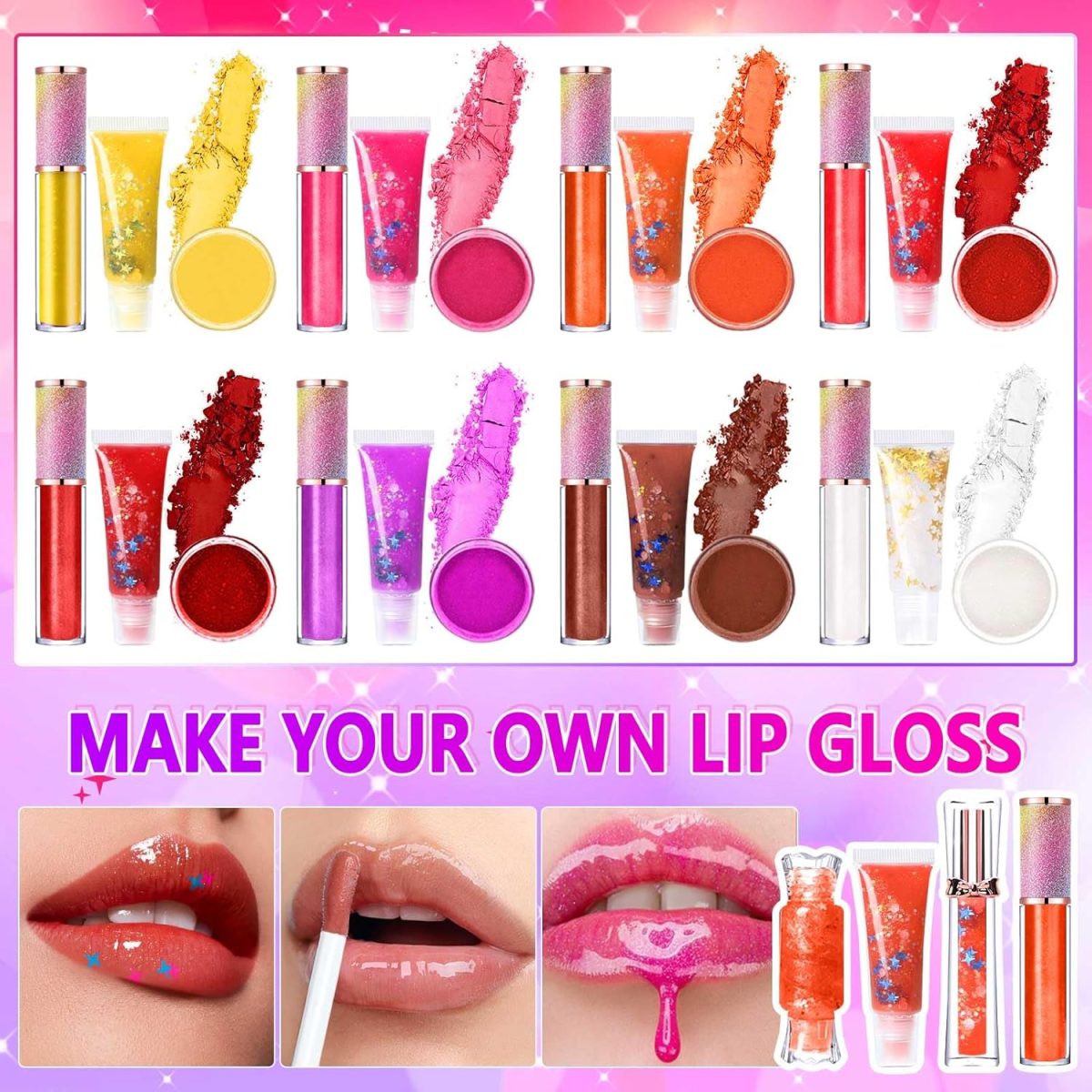 ⁦JCOOS Lip Gloss Making Kit, Lip Gloss Set for Teens Kids Tweens Girls Woman Lip Kit Fun DIY Lipgloss Making Kit, Make Your Own Lip Gloss Kit, Moisturizing Glitter Kids Gifts Stuff for Girls 10-12⁩ - الصورة ⁦3⁩
