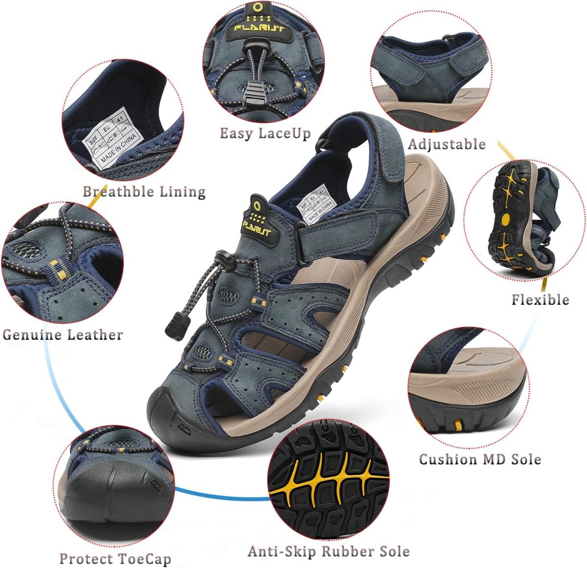 ⁦FLARUT Men's Sport Sandals Outdoor Hiking Sandals Closed Toe Athletic Lightweight Trail Walking Casual Sandals Water Shoes⁩ - الصورة ⁦2⁩