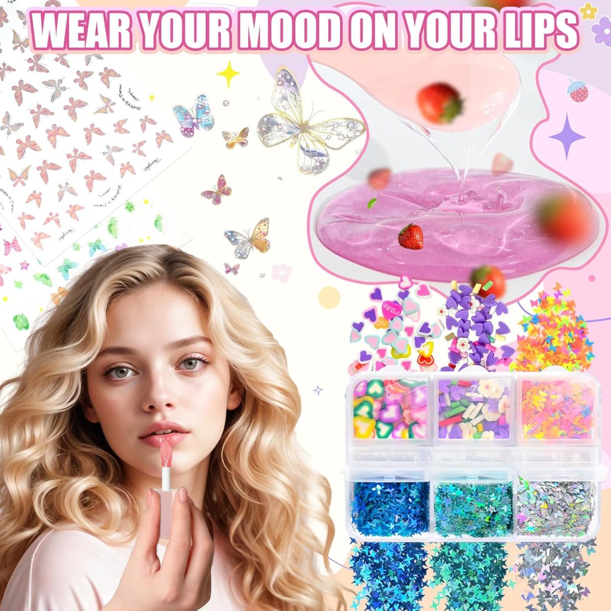 ⁦JCOOS Lip Gloss Making Kit, Color Changing Lip Oil 64 Pcs DIY Lip Gloss Kit Moisturizing Flavor Lip Gloss Sets⁩ - الصورة ⁦6⁩