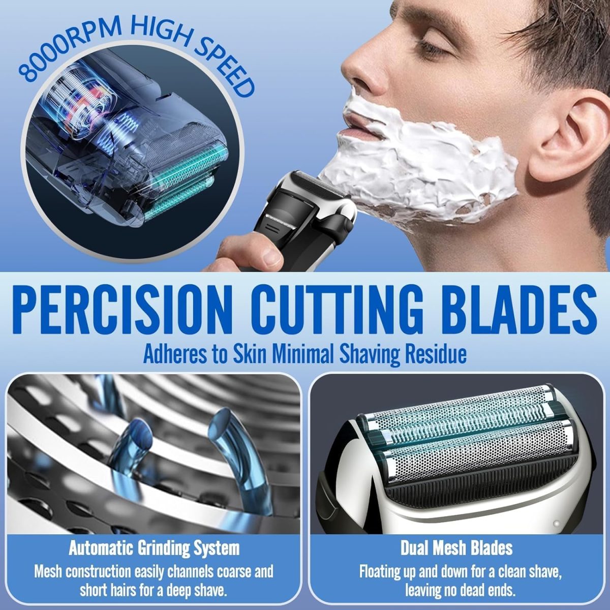 ⁦Electric Razor for Men, 3 Blades Cordless Rechargeable Foil Shavers Electric Razors for Face IPX6 Electric Shaver for Men with Pop-up Trimmer for Travel⁩ - الصورة ⁦6⁩
