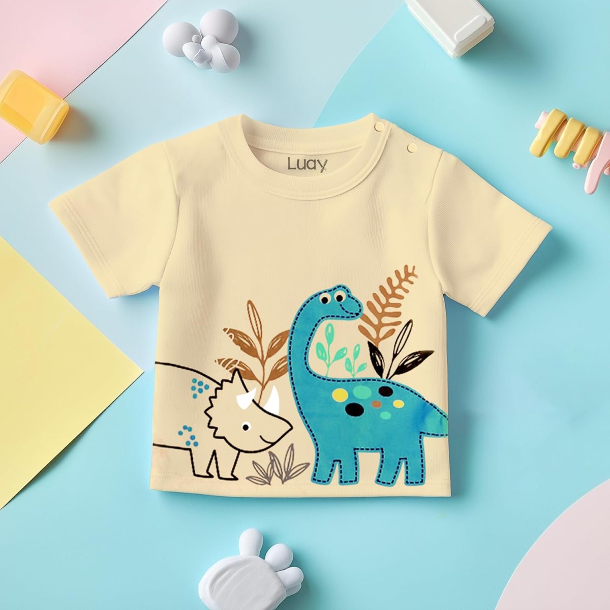 ⁦LUAY 100% Organic Cotton Baby Boy & Girls Clothing Set Short Sleeve Kids Clothes Boys & Girls Toddler Short Set Cute Animal Print Combo Pack Of 2 Top and Shorts Outfit For New born⁩ - الصورة ⁦5⁩