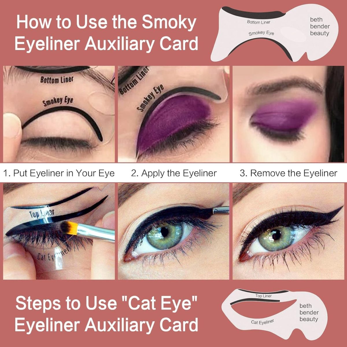 ⁦KASTWAVE 20 Pcs Eyeliner Stencil Reusable Smudgeproof Cat Eye Smoky Eye Eyeliner Template Stencil, Beauty Accessories Tools⁩ - الصورة ⁦6⁩