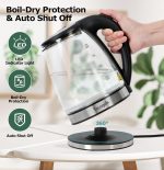 ⁦Electric Kettle1.8L Transparent Glass Kettle Stainless Steel Tea Kettle 1500W Fast Boiling Water Heater,BPA-Free Hot Water Boiler with Auto Shut-Off,Easy to Clean,LED Indicator,Perfect for Home,Office⁩ - الصورة ⁦6⁩