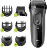 Braun Series 3 3-in-1 Electric Shaver, Beard Trimmer with 5 Comb Attachments, Wet & Dry, 45 Minutes Battery Life, Rechargeable and Wireless Shaver, Black/Grey