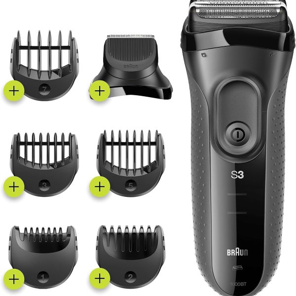 Braun Series 3 3-in-1 Electric Shaver, Beard Trimmer with 5 Comb Attachments, Wet & Dry, 45 Minutes Battery Life, Rechargeable and Wireless Shaver, Black/Grey