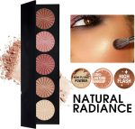 ⁦Khazna Highlighter Powder Palette, Makeup Palette Facial Bronzers Illuminator Palette Highlighter Baked Waterproof Long Lasting Brilliant Lighten Skin Color (5 Color, 1 Count (Pack of 1))⁩ - الصورة ⁦2⁩