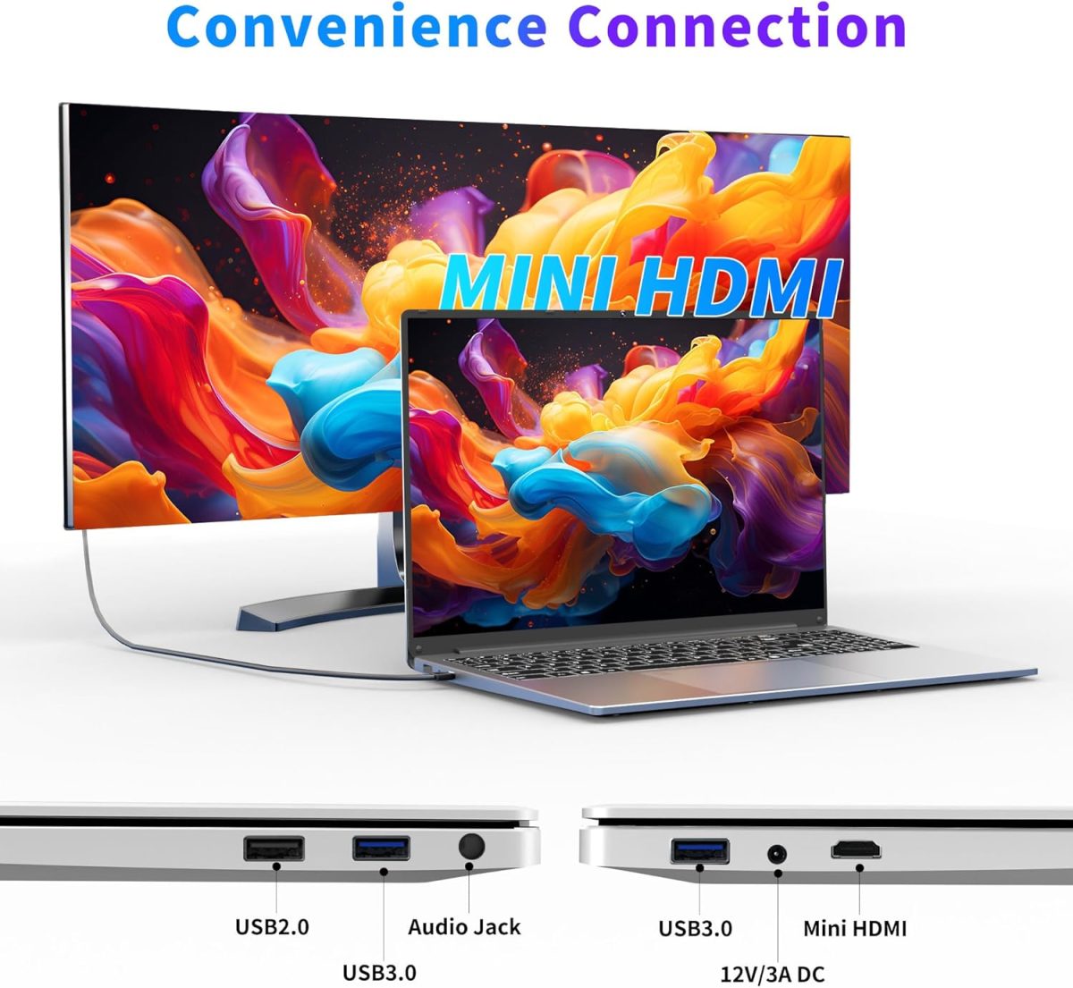 ⁦NIAKUN 16 Inch Laptop Computer 2025, Gaming Laptop, 16GB RAM 512GB SSD, N100 Processor, UHD Graphics 750 MHz, FHD 1920 * 1200, 180° Open, Backlit Keyboard, Windows 11 Pro, Fingerprint Unlock, Student⁩ - الصورة ⁦9⁩
