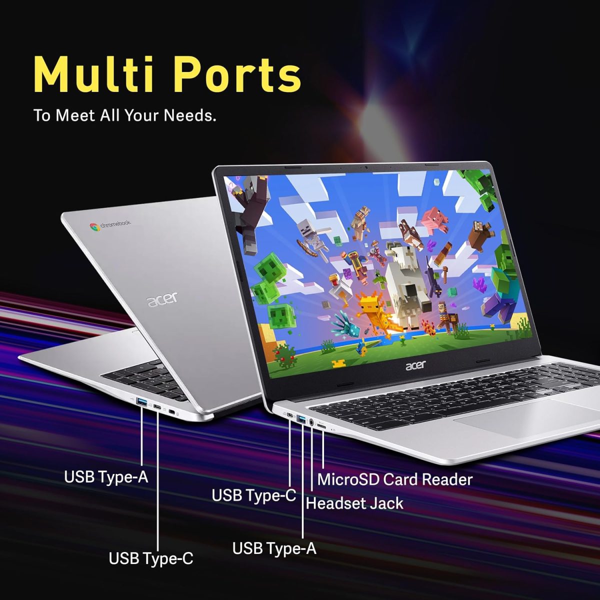 ⁦acer Chromebook 315 Laptop, 15.6" HD Anti-Glare Display, Intel Pentium N6000, 4GB LPDDR4X, 288GB Storage(128GB eMMC + 160GB Docking Station Set), UHD Graphics, Num Pad, Wi-Fi 6, Chrome OS, Silver⁩ - الصورة ⁦9⁩