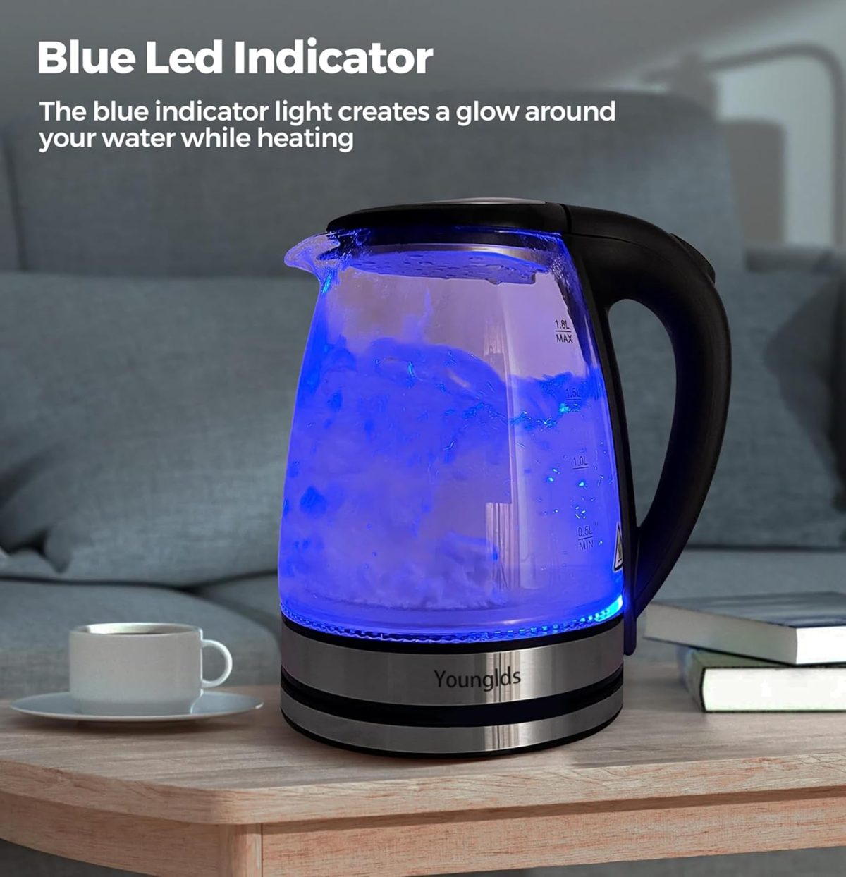⁦Electric Kettle1.8L Transparent Glass Kettle Stainless Steel Tea Kettle 1500W Fast Boiling Water Heater,BPA-Free Hot Water Boiler with Auto Shut-Off,Easy to Clean,LED Indicator,Perfect for Home,Office⁩ - الصورة ⁦7⁩