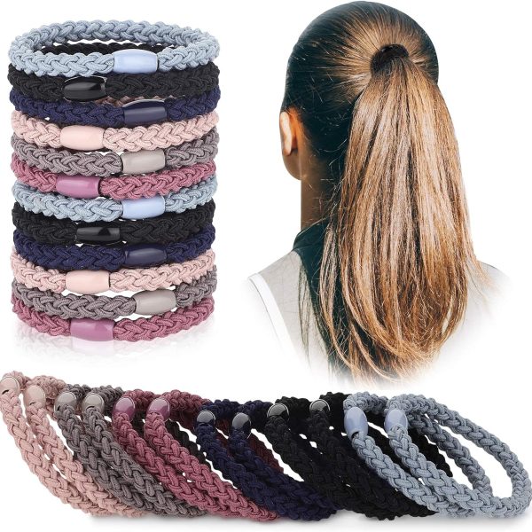 Chuangdi 12 Pieces Cotton Hair Ties Braided Hair Bands Elastic Hair Ties Ropes Braided Ponytail Holders Hair Accessories for Women Girls Thick Heavy and Curly Hair (Mixed Colors)