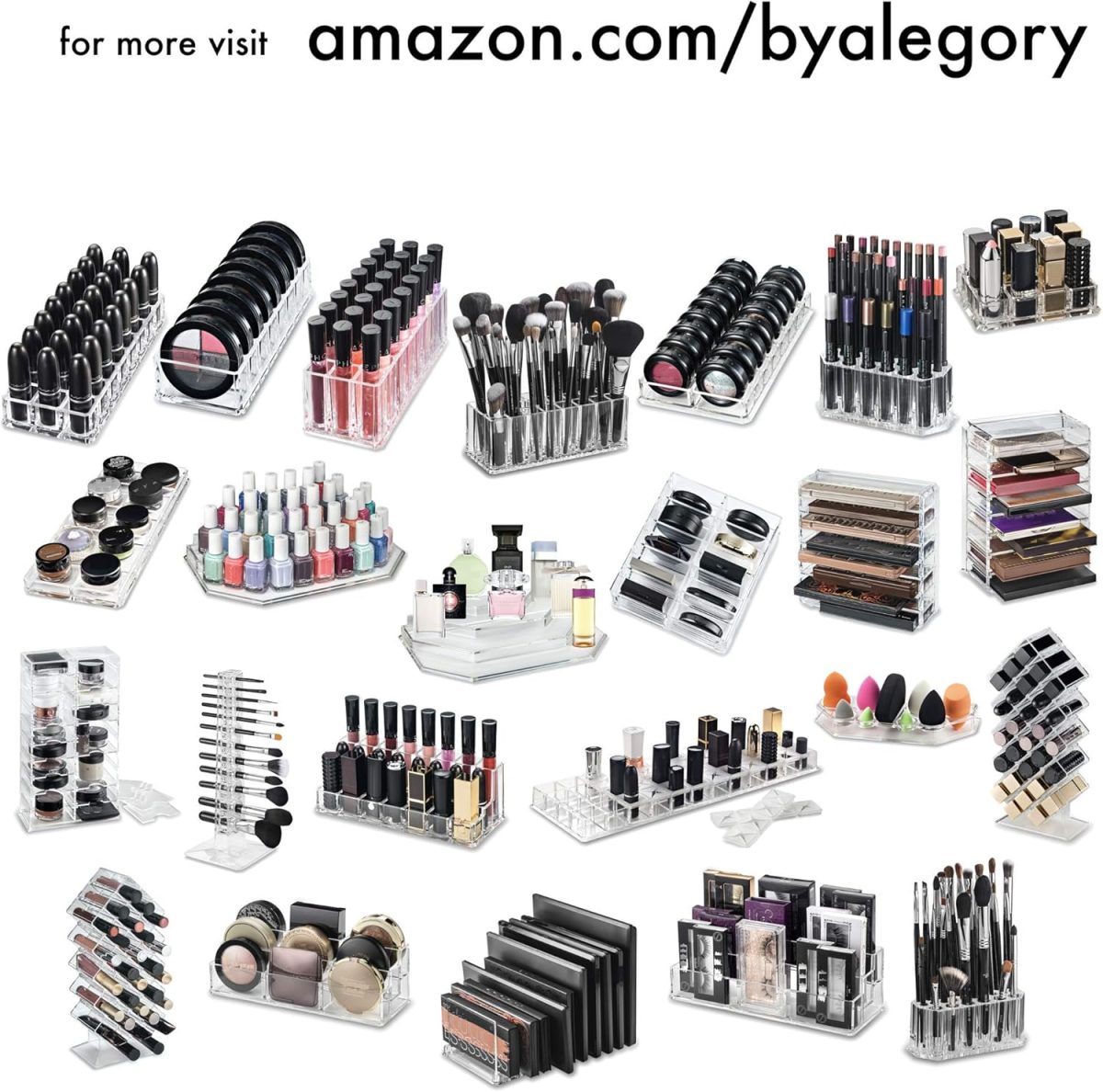 ⁦BY ALEGORY Premium Beauty Organization Acrylic Lipstick Organizer & Beauty Container 24 Space Storage (Clear)⁩ - الصورة ⁦7⁩