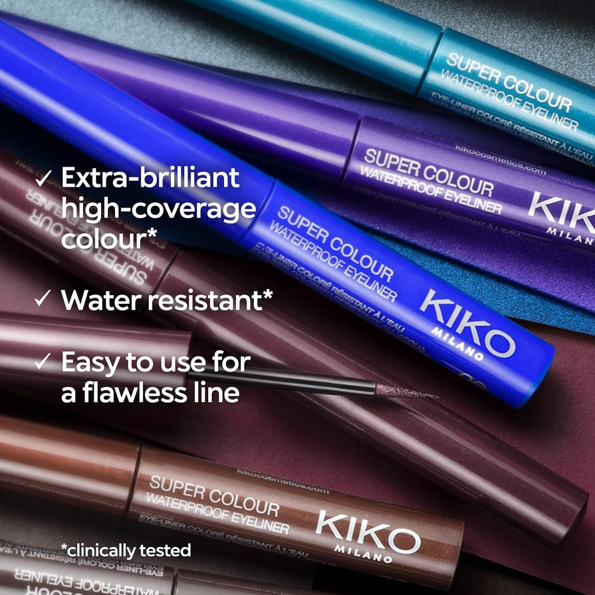 ⁦KIKO Milano Super Colour Waterproof Eyeliner 06 | High coverage water-resistant colourful liquid eyeliner, 06 Blue, 1 Count (Pack of 1)⁩ - الصورة ⁦4⁩