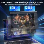 ⁦لابتوب فضي 14 انش، شاشة FHD IPS، سيليرون J4125، 8GB DDR4، 128GB SSD، [ويندوز 11 برو واوفيس 365]، رفيع للغاية، فتحة 180 درجة، USB 3.0، بلوتوث، مثالي للدراسة والعمل (128GB)⁩ - الصورة ⁦5⁩