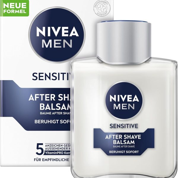 NIVEA MEN Sensitive After Shave Balm, Face Care After Shaving for Sensitive Men's Skin, Soothing Shaving Care to Relieve Skin Irritation (100 ml)