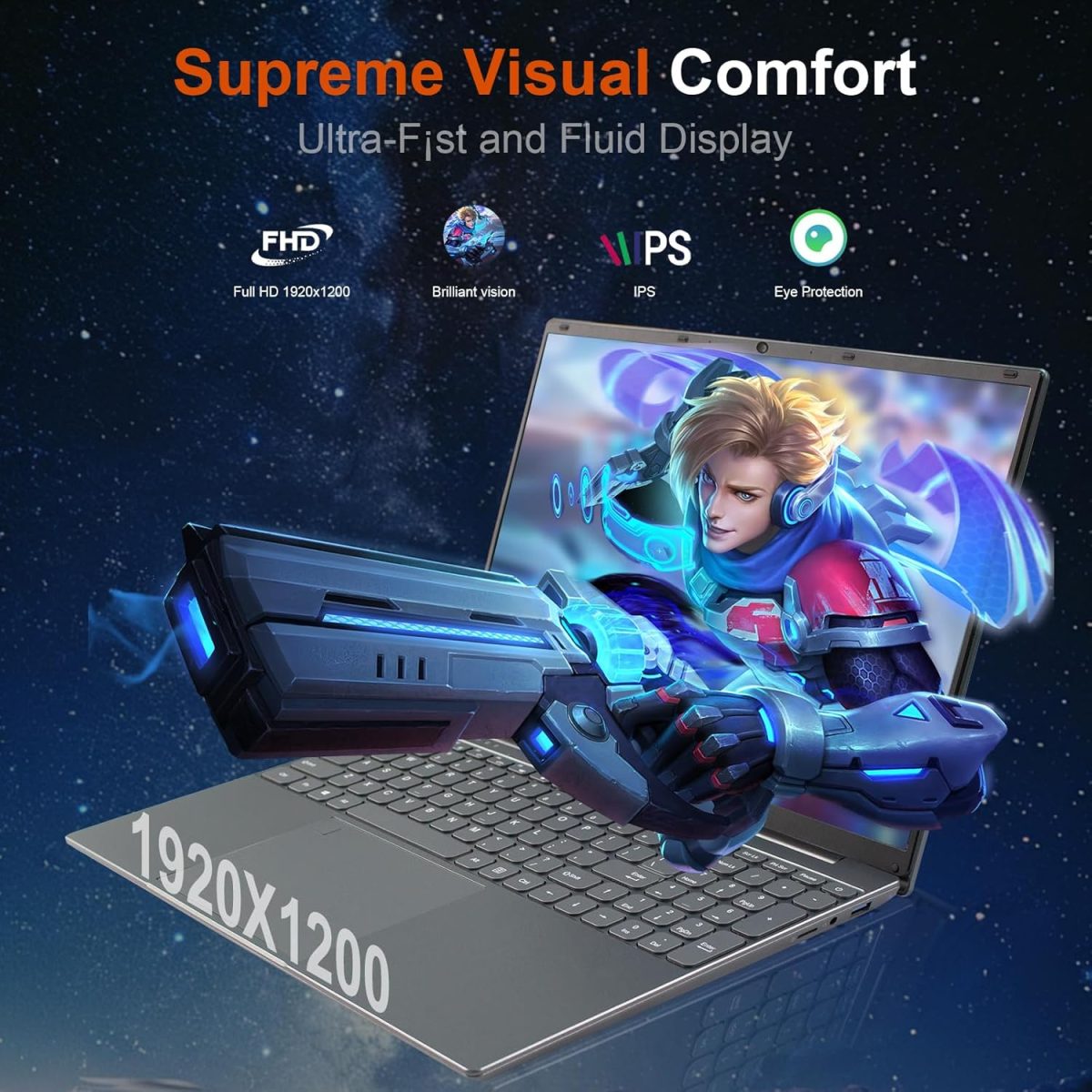 ⁦XISEZIUO 16 Inch Laptop Computer, Gaming Laptop, 16GB RAM 512GB SSD, N95 Processor, FHD 1920 * 1080, Backlit Keyboard, Windows 11 Pro, Fingerprint Unlock, BT 4.2⁩ - الصورة ⁦4⁩