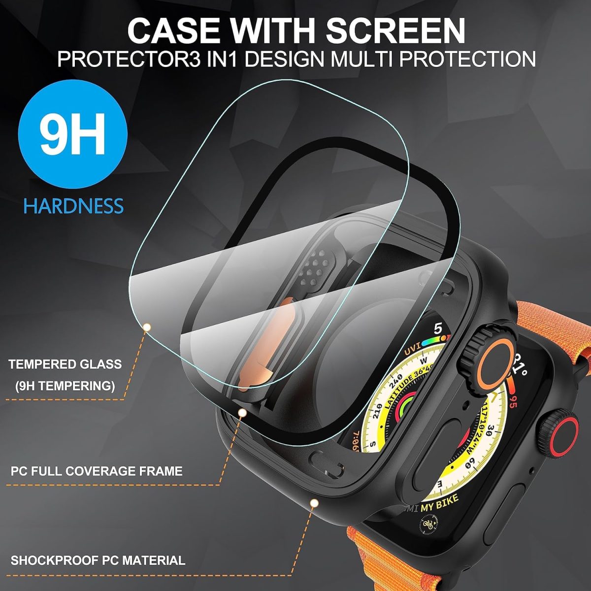 ⁦NALACAL Compatible with Apple Watch Series 10 46mm Screen Protector Change to Ultra, PC Case Tempered Glass Film Bumper Protective Cover for iWatch 46mm Series 10⁩ - الصورة ⁦5⁩