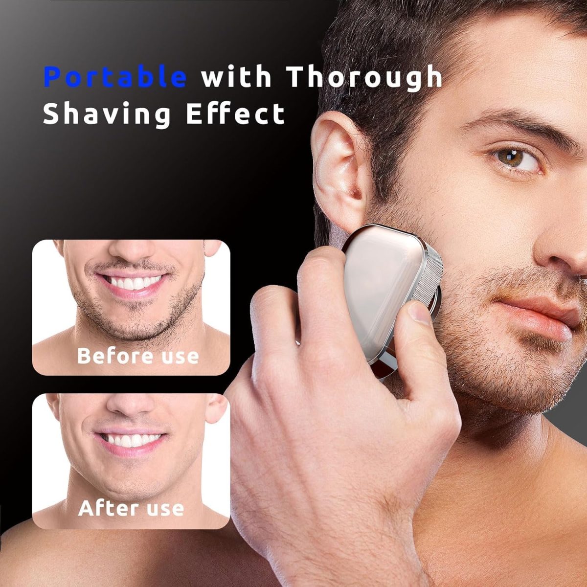 ⁦Excefore Electric Shaves for Men, Mini Portable Travel Shaver, USB-C Rechargeable Electric Razor, Mens Rechargeable Cordless Waterproof Compact Shave, for Home,Car,Trave (Silver)⁩ - الصورة ⁦4⁩
