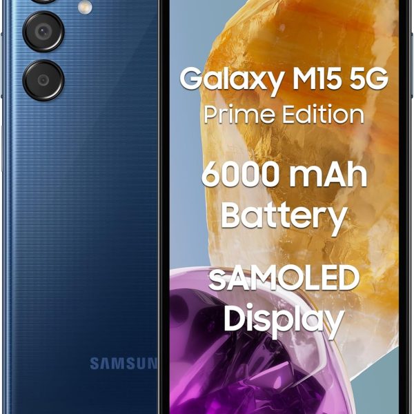 Samsung Galaxy M15 5G Prime Edition (Blue Topaz,4GB RAM,128GB Storage) | Super AMOLED Display| 50MP Triple Cam| 6000mAh Battery| MediaTek Dimensity 6100+ | 4 Gen. OS Upgrade & 5 Year Security Update