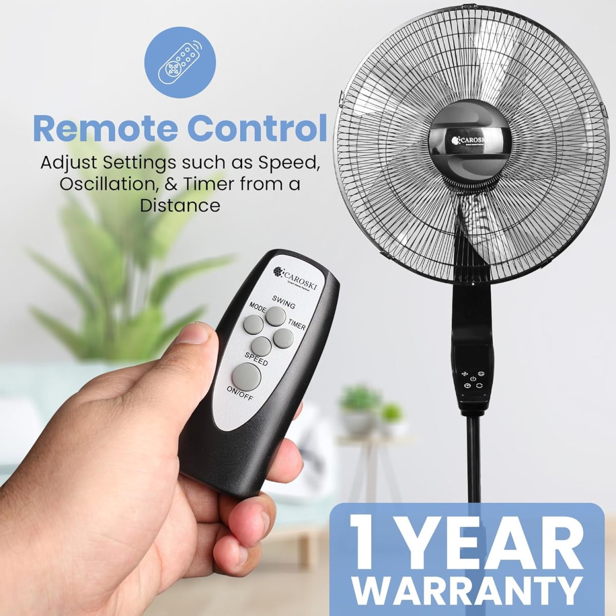 ⁦مروحة عمودية 16 بوصة بجهاز تحكم عن بعد و3 إعدادات للسرعة، مروحة حامل متذبذبة مع شاشة LED تعمل باللمس وتايمر وتبريد قوي 55 واط بارتفاع قابل للتعديل وقاعدة ثقيلة لتشغيل هادئ للمنزل والمكتب⁩ - الصورة ⁦3⁩