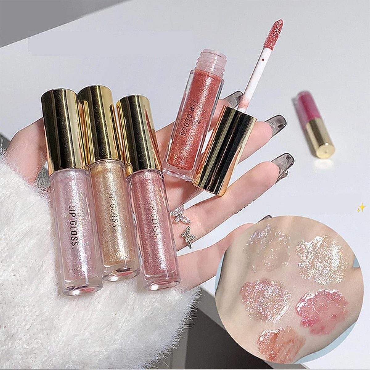 ⁦MAKINGTEC 5 Colors Shimmery Glitter Lip Gloss Liquid Lipstick Set, Plumping Hydrating Lip Glow Oil, Instense High Reflective Color Lipstick Makeup⁩ - الصورة ⁦7⁩