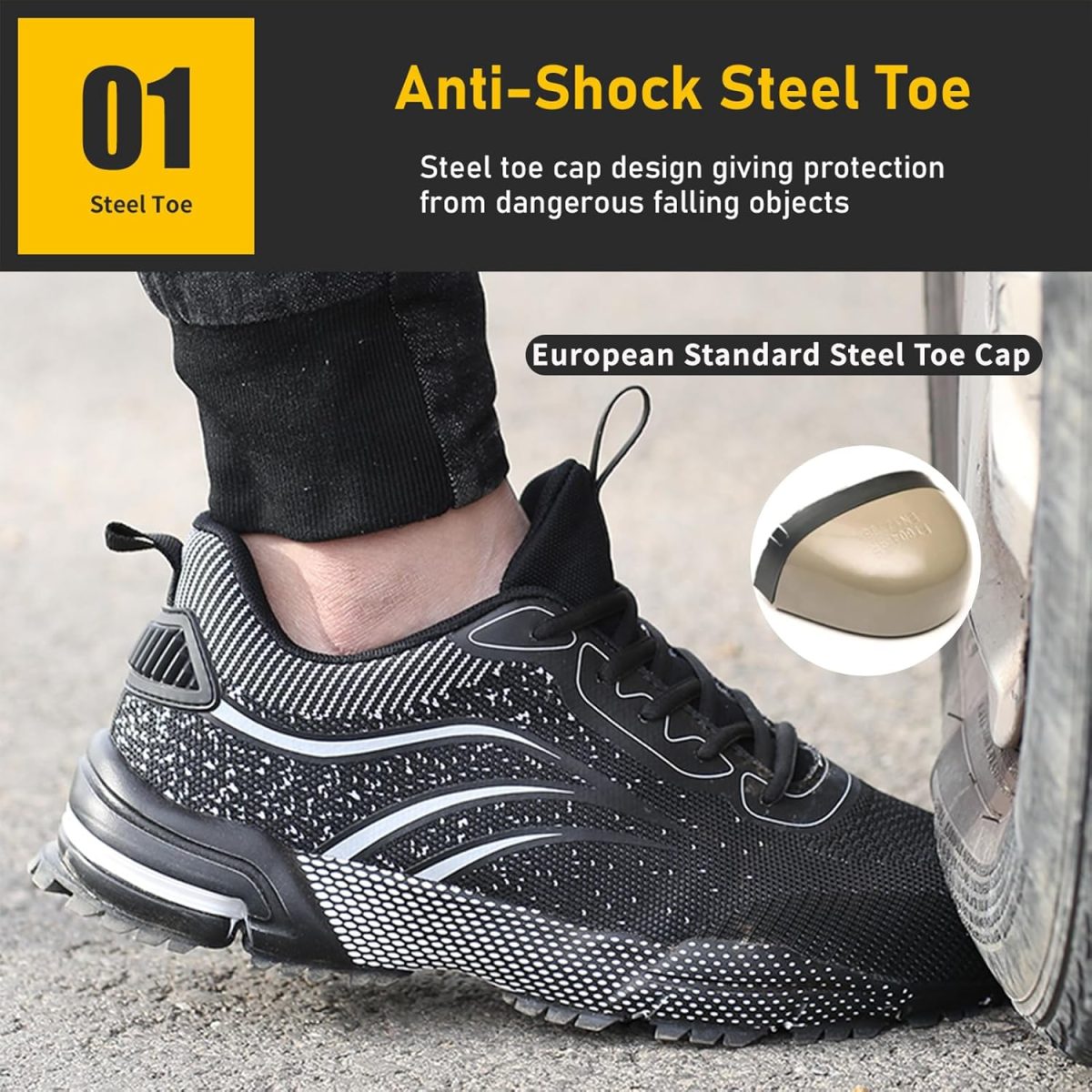 ⁦Steel Toe Safety for Men Lightweight Work Sneaker Comfortable Puncture Proof And Fashion For Work.⁩ - الصورة ⁦3⁩