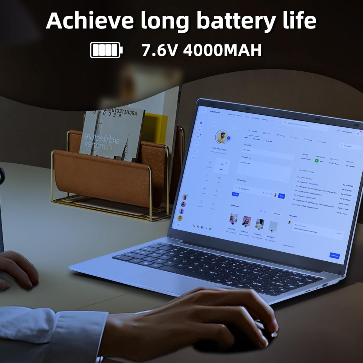 ⁦لابتوب فضي 14 انش، شاشة FHD IPS، سيليرون J4125، 8GB DDR4، 128GB SSD، [ويندوز 11 برو واوفيس 365]، رفيع للغاية، فتحة 180 درجة، USB 3.0، بلوتوث، مثالي للدراسة والعمل (128GB)⁩ - الصورة ⁦7⁩