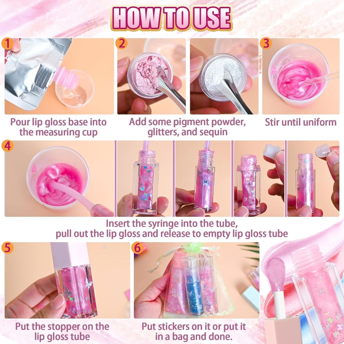 ⁦JCOOS Lip Gloss Making Kit, Color Changing Lip Oil 64 Pcs DIY Lip Gloss Kit Moisturizing Flavor Lip Gloss Sets⁩ - الصورة ⁦8⁩