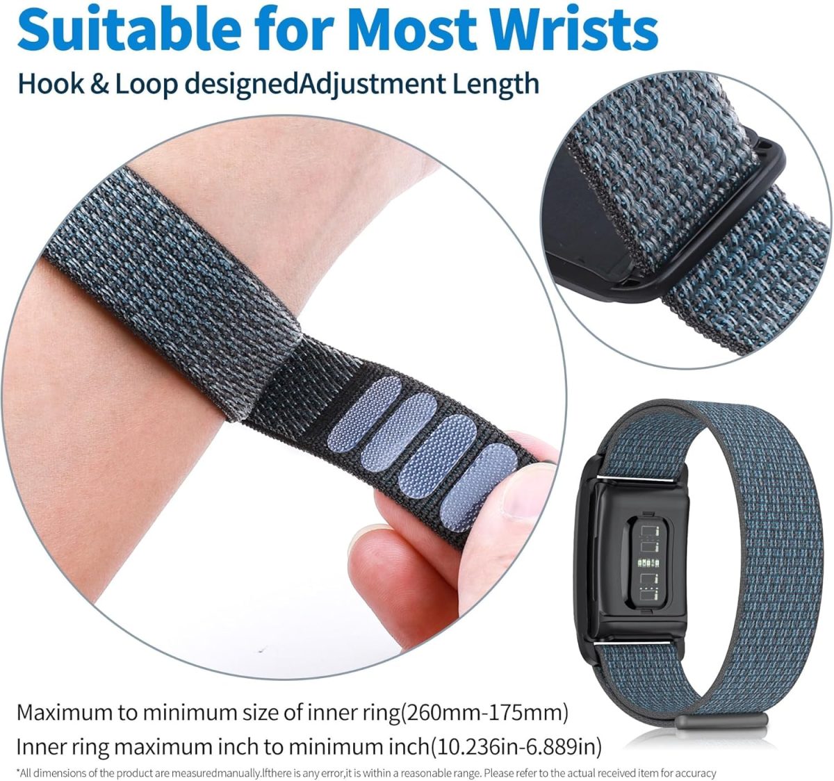 ⁦Aputue Nylon Wristband, Premium Replacement Strap Compatible with most Activity Tracker, Breathable Adjustable Fitness Band for Men & Women, Comfortable Workout & Sleep Tracking Accessory⁩ - الصورة ⁦6⁩