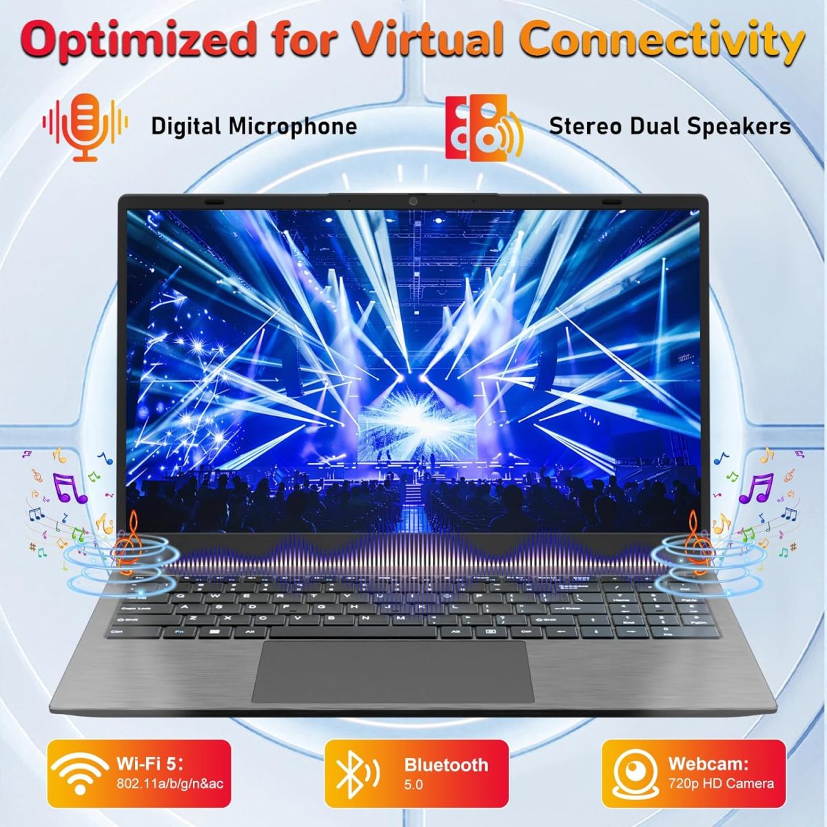 ⁦2025 Laptop Computer 15 15.6" FHD 1920 X 1080 Display for College Students Business, 8GB DDR4 RAM 256GB SSD, Dual-Core Intel Celeron, USB 3.2, Numeric Keypad, Windows 11 Pro, Slim Portable, Gray⁩ - الصورة ⁦6⁩