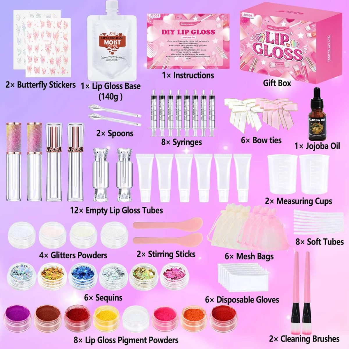 ⁦JCOOS Lip Gloss Making Kit, Lip Gloss Set for Teens Kids Tweens Girls Woman Lip Kit Fun DIY Lipgloss Making Kit, Make Your Own Lip Gloss Kit, Moisturizing Glitter Kids Gifts Stuff for Girls 10-12⁩ - الصورة ⁦2⁩