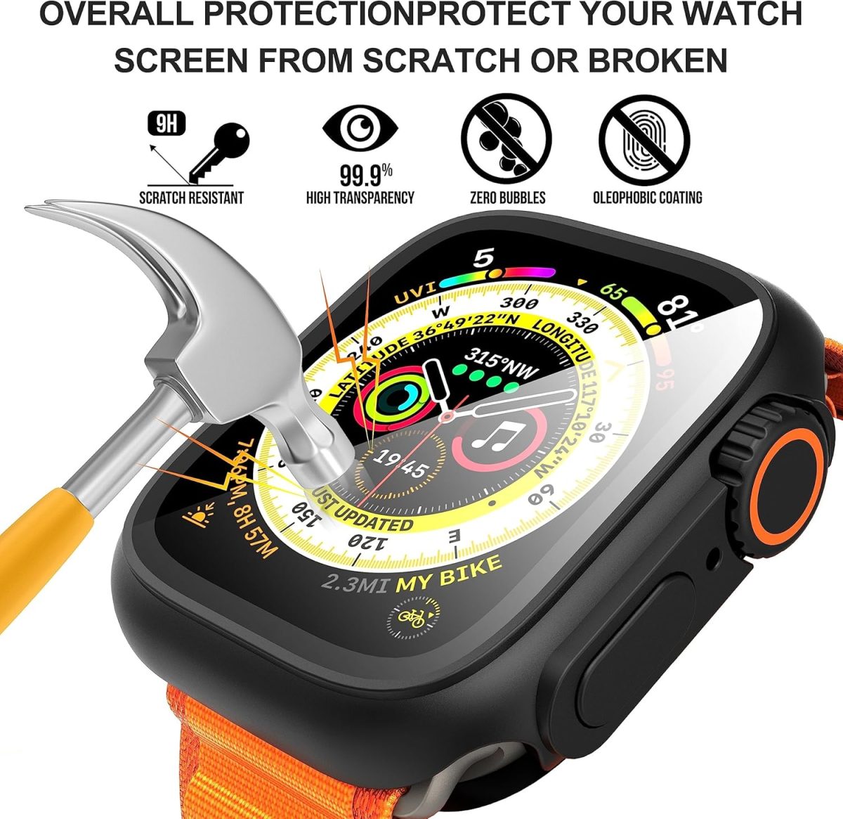 ⁦NALACAL Compatible with Apple Watch Series 10 46mm Screen Protector Change to Ultra, PC Case Tempered Glass Film Bumper Protective Cover for iWatch 46mm Series 10⁩ - الصورة ⁦3⁩