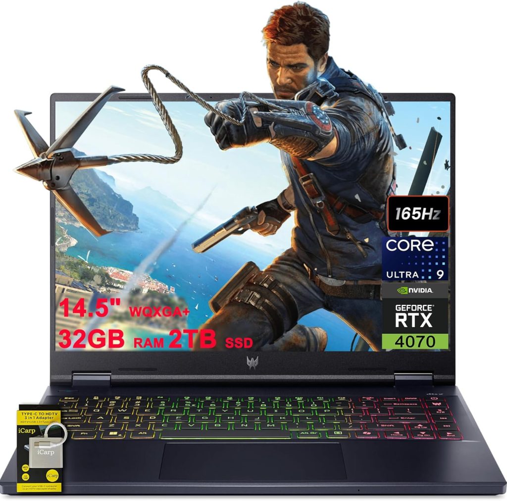 acer Predator Helios Neo 14 AI-Powered Gaming Laptop 14.5" WQXGA+ (3072x1920) 165Hz (400nits G-SYNC) Intel 16-core Ultra 9 185H 32GB RAM 2TB SSD GeForce RTX 4070 RGB Backlit Win11 w/ICP Accessory