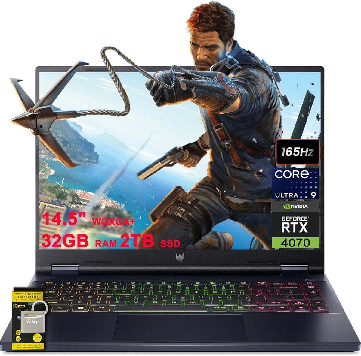 acer Predator Helios Neo 14 AI-Powered Gaming Laptop 14.5" WQXGA+ (3072x1920) 165Hz (400nits G-SYNC) Intel 16-core Ultra 9 185H 32GB RAM 2TB SSD GeForce RTX 4070 RGB Backlit Win11 w/ICP Accessory
