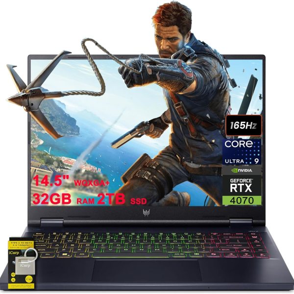 acer Predator Helios Neo 14 AI-Powered Gaming Laptop 14.5" WQXGA+ (3072x1920) 165Hz (400nits G-SYNC) Intel 16-core Ultra 9 185H 32GB RAM 2TB SSD GeForce RTX 4070 RGB Backlit Win11 w/ICP Accessory