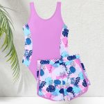 ⁦Xumplo Girls Swimming Costume Tween Girl One Piece Swimsuit with Shorts Young Girls Floral Swimwear Bathing Suit⁩ - الصورة ⁦3⁩