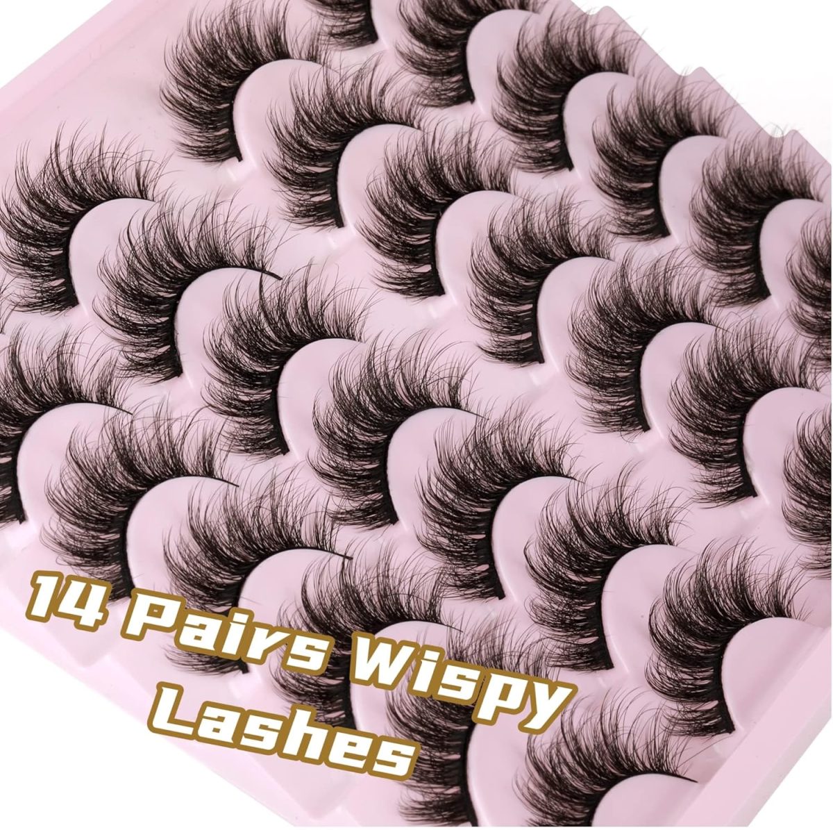⁦14 Pairs Wispy Mink Lashes Fluffy Eye Lashes, Natural Look 5D Volume 16mm Fake Eyelashes, Makeup Tools Eye Lashes⁩ - الصورة ⁦7⁩