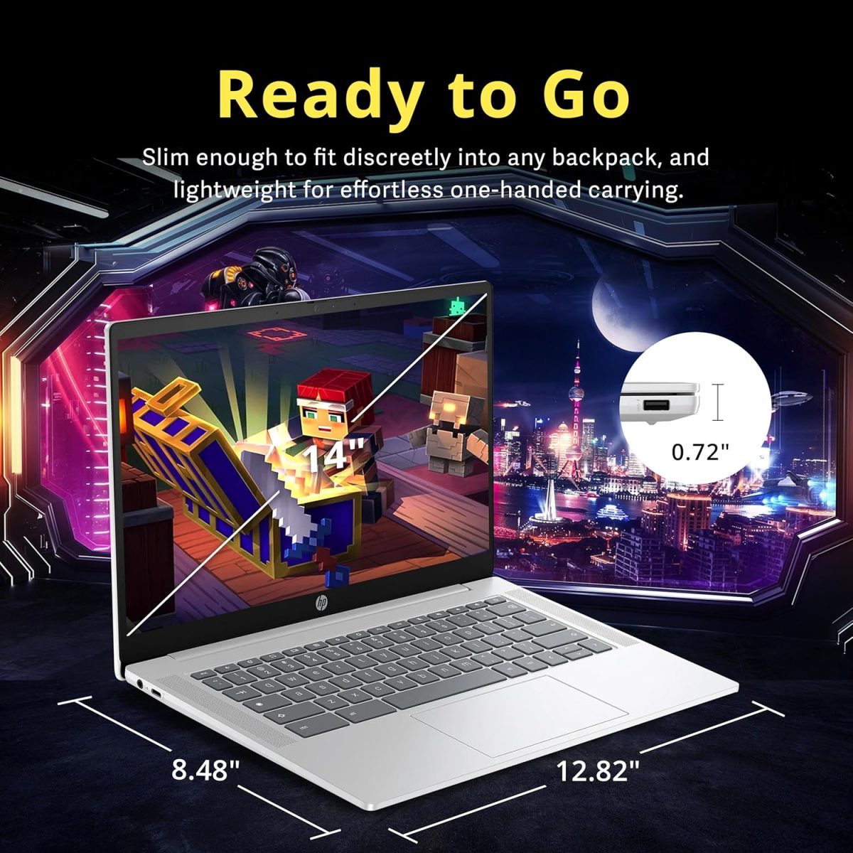 ⁦HP لابتوب كروم بوك 14 انش HD مضاد للتوهج، معالج انتل N200، 4GB LPDDR5، تخزين 288GB (128GB eMMC + قاعدة شحن 160GB)، بطاقة رسومات انتل UHD، واي فاي 6، كاميرا ويب، نظام تشغيل كروم، فضي⁩ - الصورة ⁦8⁩
