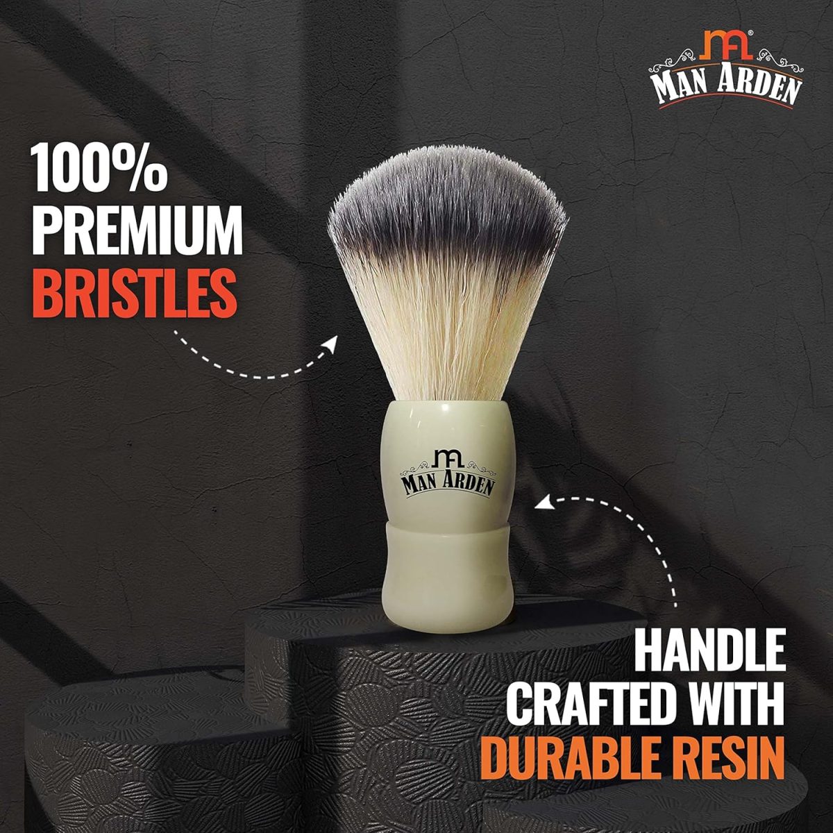 ⁦Man Arden Royal White Premium Shaving Brush With Ultra Soft & Absorbent Bristles & Long Handle | Cruelty Free | For A Smooth Shave⁩ - الصورة ⁦6⁩